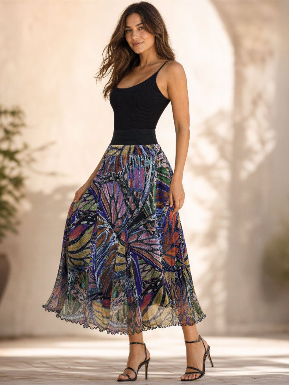 Lapis Butterfly Mesh Midi Skirt Womens L Bohemian Whimsygoth Fairycore Romantic